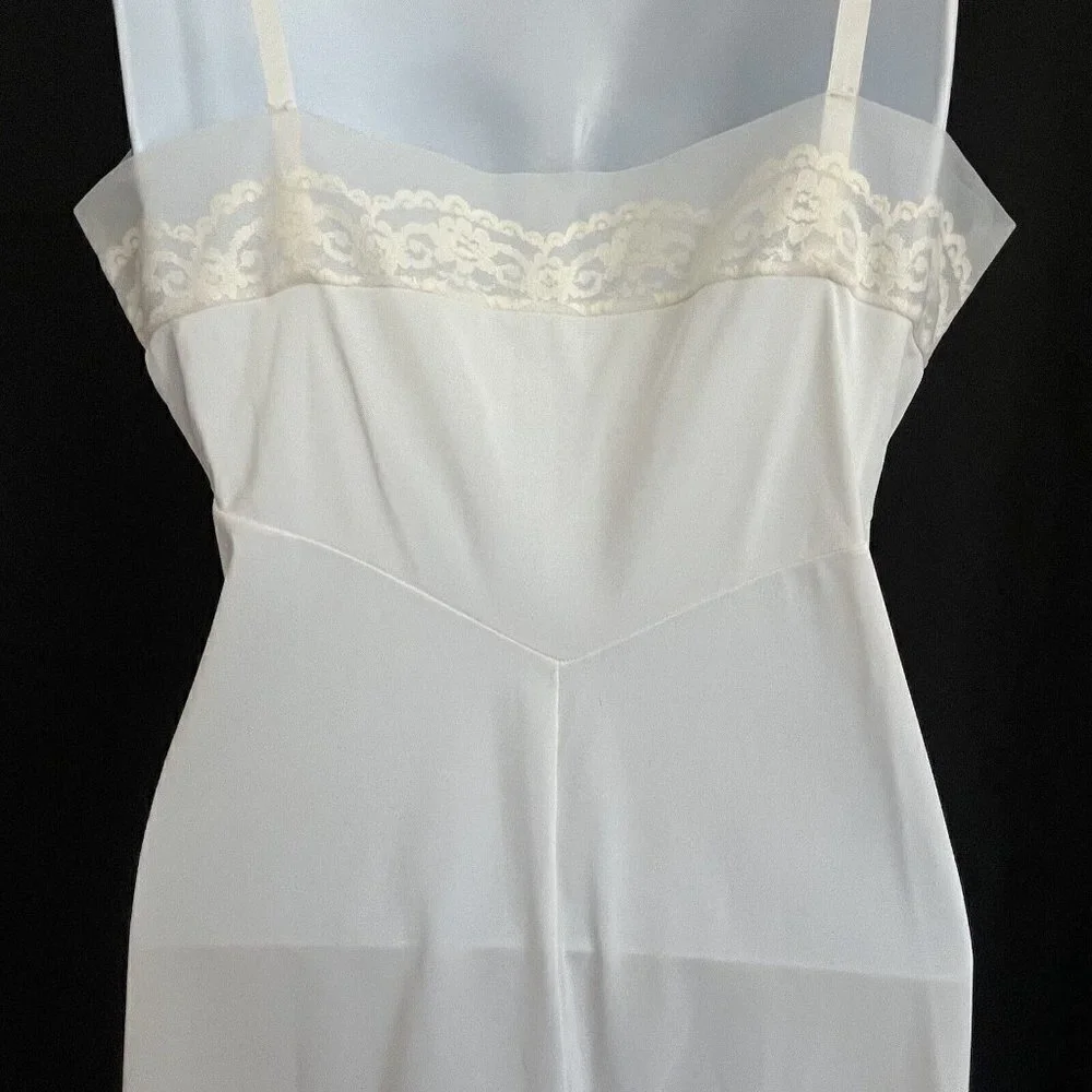 Vintage Henson Kickernick Ivory Nylon Lace Slip Midi Dress S Nightgown Bride